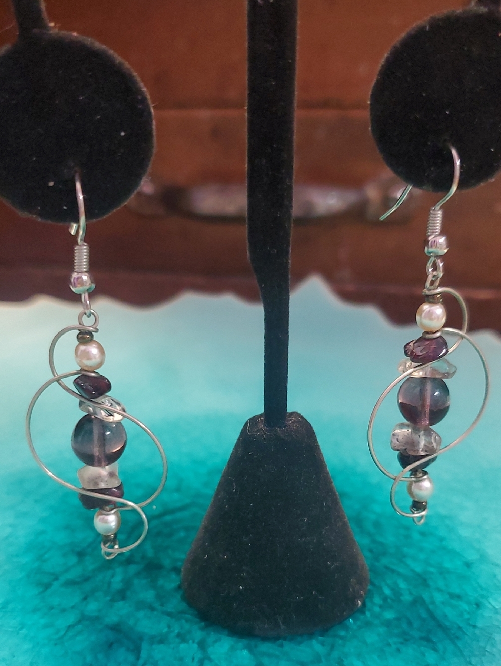 Handmade Purple & Silvertone Drop Earrings D